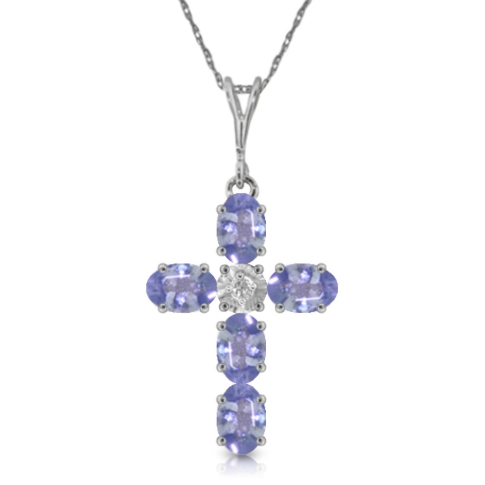 14K. GOLD CROSS WITH NATURAL DIAMOND & TANZANITES - Picture 1 of 6
